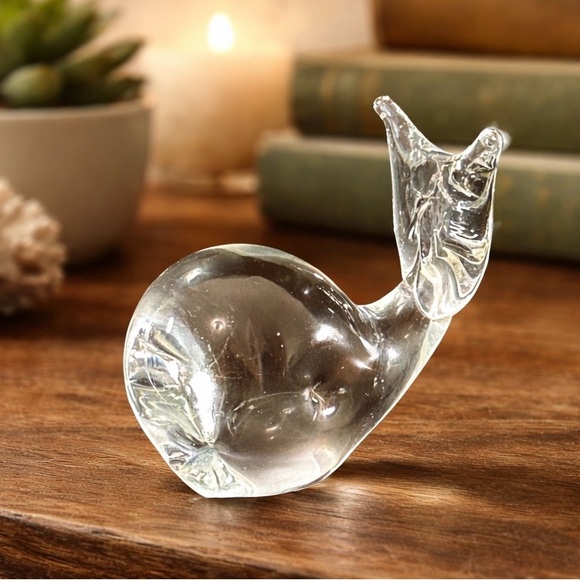 Unmarked Other - Vintage Clear Glass Whale Figurine Hand Blown 3” Murano Style